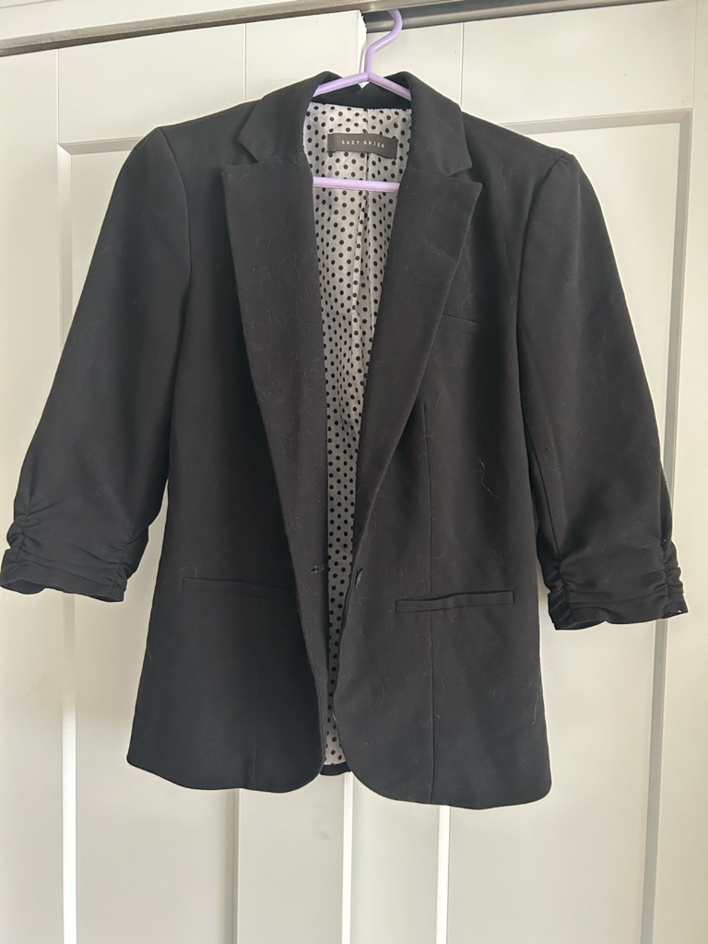 Suzy Shier Black Blazer with Polka Dot Lining